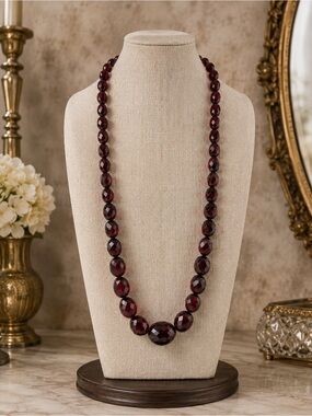 Bakelite - Faceted Cherry Bead Necklace 26’